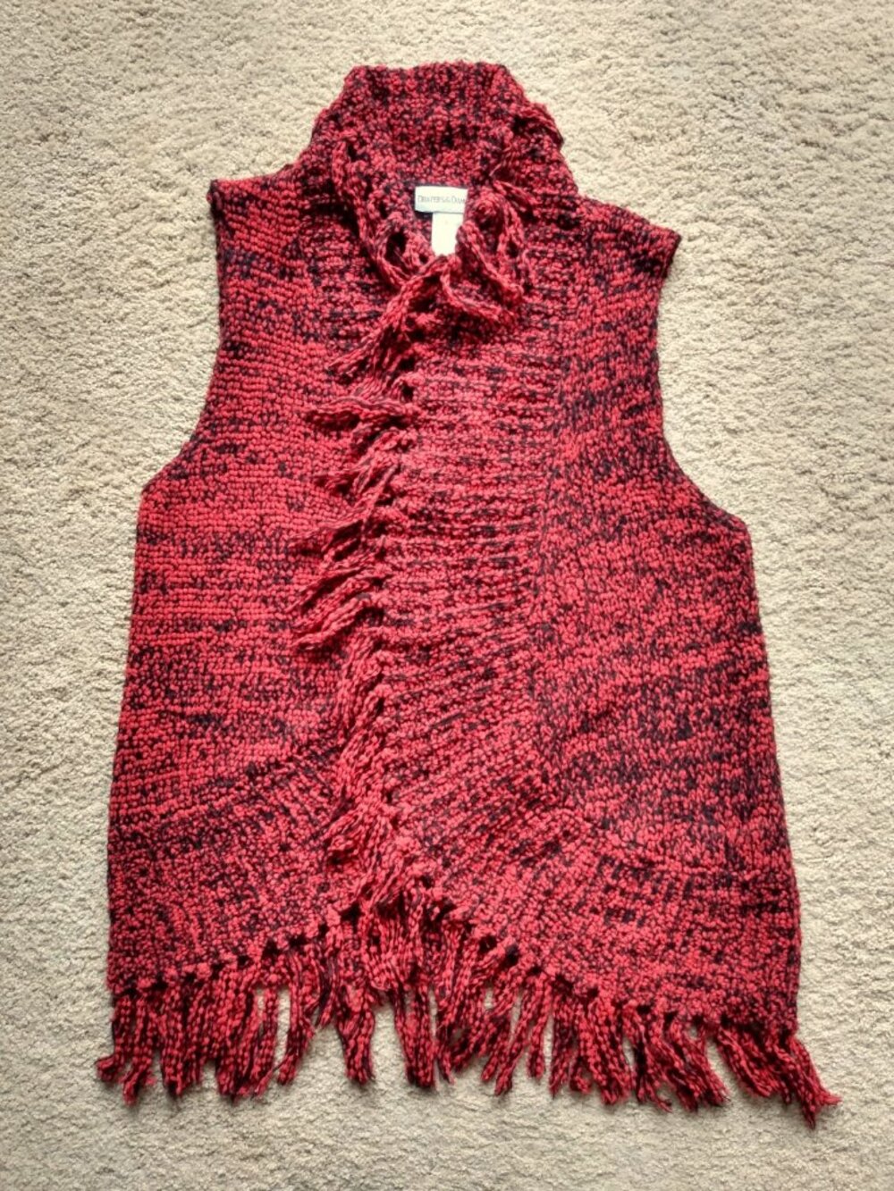Draper’s & Damon’s Open Front Asymmetrical Fringe Sweater Vest Cardigan L NWOT